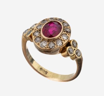14 kt gold coloured stone-diamond-ring, approx. 19