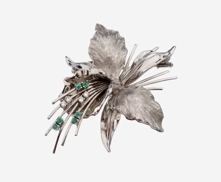 14 kt gold emerald-brilliant-brooch, 1970s ,WG 585