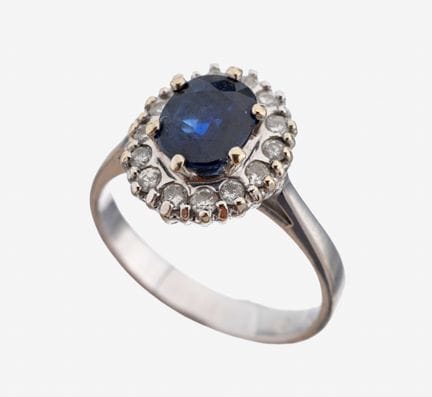 14 kt gold sapphire-brilliant-ring , WG 585/000, c