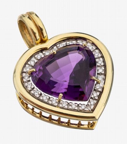 Pendentif en or 14 carats avec améthyste et brilla