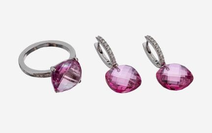 18 kt gold topaz-brilliant-jewelry set , WG 750/00