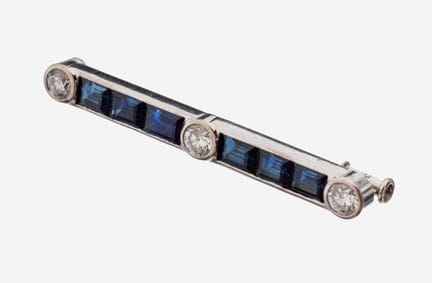 18 kt gold brilliant-sapphire-brooch , WG 750/000,
