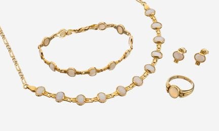 18 kt gold opal-jewelry set , YG 750/000, comprise