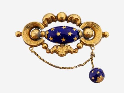 14 kt gold Biedermeier enamel-brooch, approx. 1850