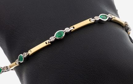 18 kt gold emerald-brilliant-bracelet , YG/WG 750/