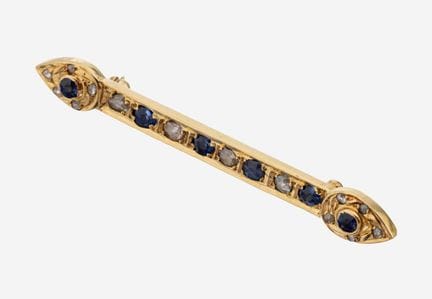 14 kt gold sapphire-diamond-brooch, approx. 1920-3