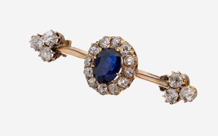 14 kt gold sapphire-diamond-brooch, approx. 1890-1
