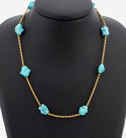 18 kt gold turquoise-necklace , YG 750/000 tested,