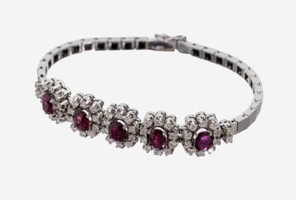 14 kt gold ruby-brilliant-bracelet, 1970s , WG 585