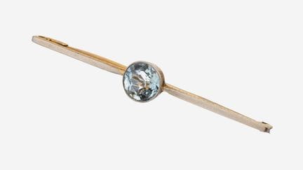 18 kt gold aquamarine-brooch, approx. 1920-30 , YG