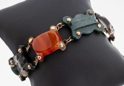 Bracelet Art déco original en agate, Angleterre, a