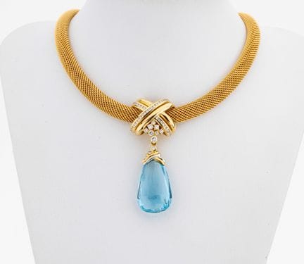 18 kt gold brilliant-aquamarine-necklace , YG/WG 7