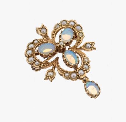 9 kt gold opal-pearl-brooch, England Sheffield 190