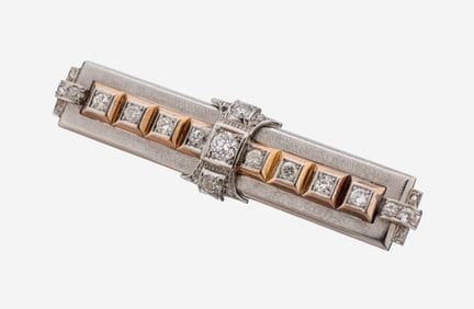 14 kt gold diamond-brooch, 1930s , WG/RG 585/000, 