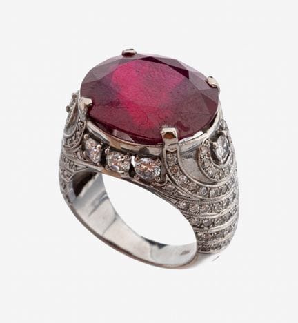 18 kt gold ruby-brilliant-ring , WG 750/000,oval b