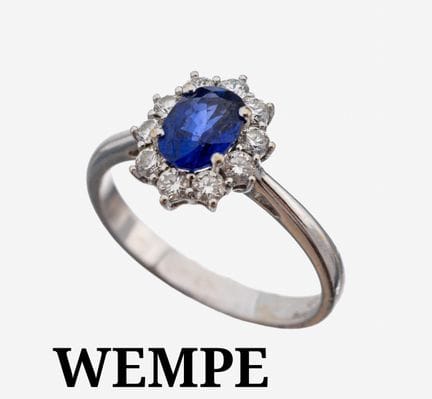 18 kt gold WEMPE sapphire-brilliant-ring , WG 750/