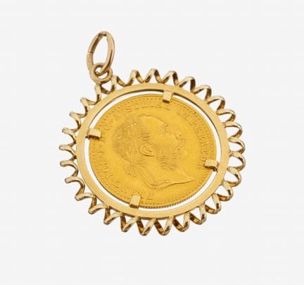 14 kt gold coin-pendant , YG 585/000, loose set go
