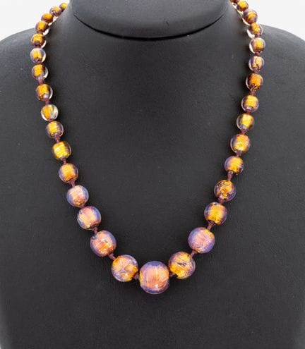 Murano glass bead necklace, 1930s , hand- blown be