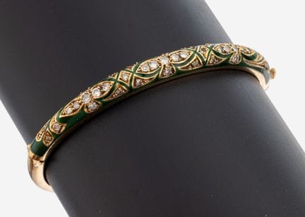 14 kt gold diamond-enamel-bangle , YG 585/000 test