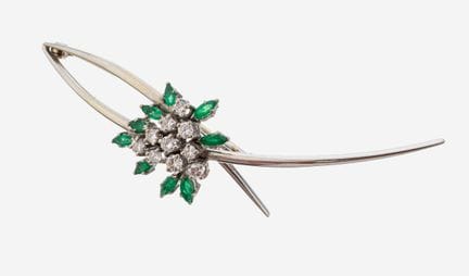 14 kt gold brilliant-emerald-brooch , WG 585/000, 