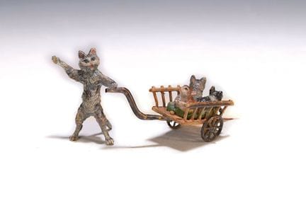 Wiener Bronze, Kater mit Leiterwagen, sign. Wasser
