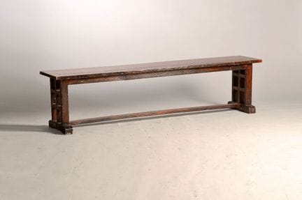 Banc, vers 1900, chêne massif, avec ajouré sur les