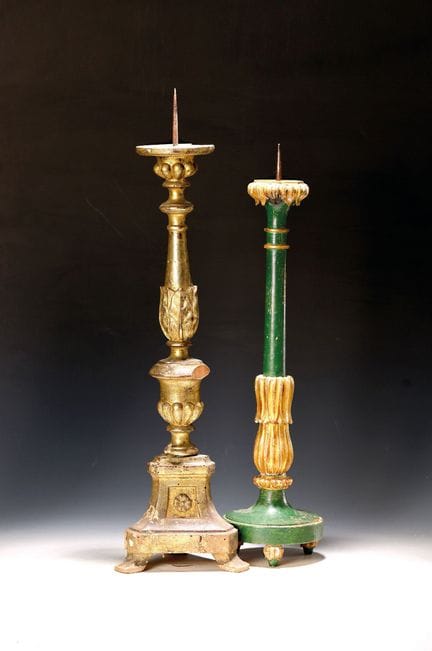 2 candelabros de iglesia o de altar, siglo XIX, ma