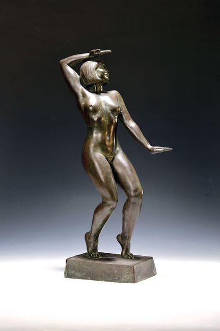 Große Bronzefigur, Ausdruckstänzerin, sign. Fuchs,
