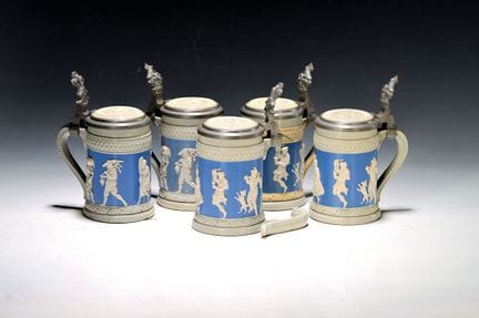 5 cruches de Mettlach, Villeroy &amp; Boch, début 