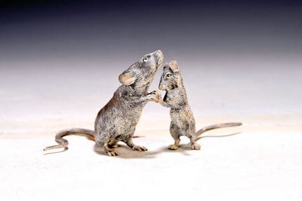 Zwei Ratten, Wiener Bronze, sign. Bergmann, polych
