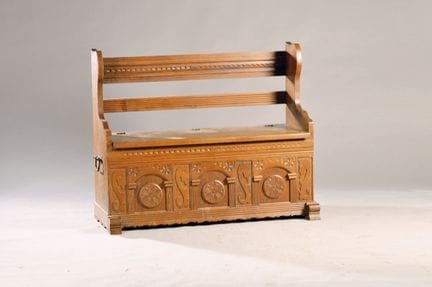Banc, allemand, années 1930, façade ornée de sculp