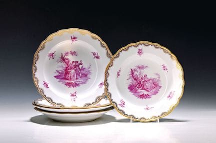 Cuatro platos llanos y uno hondo, Meissen, c. 1900