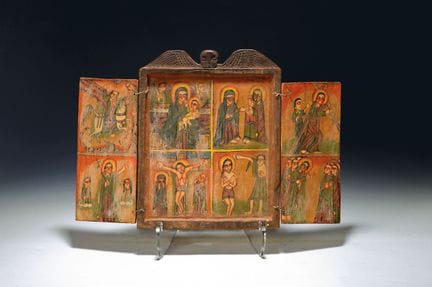 Coptic folding altar icon/triptych, Ethiopian Orth