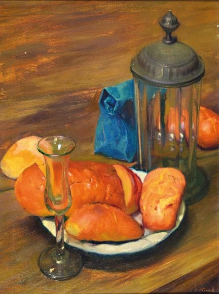 欧根·赫尔施（Eugen Hersch），1887年出生于柏林，1967年逝于伦敦，《面包静物》，油