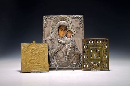 two travel icons and one icon, Russia, 19th centur