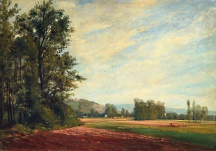 19世纪匿名艺术家作品，《广阔的风景：树丛与耕作的农夫》，油画/亚麻布，未署名，约37×54厘米，画