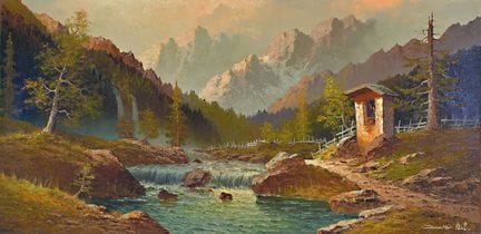 20 世纪中期未定义的艺术家，"In den Ötztaler Alpen"，浮雕式涂色，部分采用阿