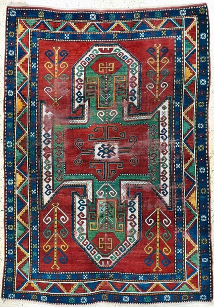 «Sewan», alfombra antigua de Kazak, Cáucaso, siglo