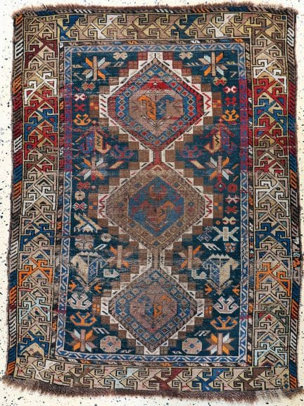 Alfombra kazaja antigua, Cáucaso, siglo XIX, lana 