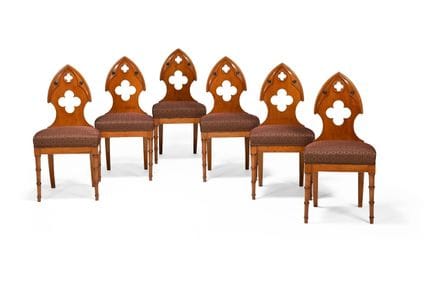 SET DI SEI SEDIE GOTICHE DA SALA IN BETULLA RIVEST