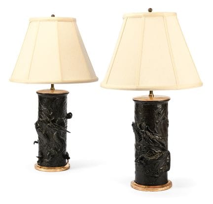 COPPIA DI LAMPADE DA TAVOLO A FORMA DI DRAGO BRONZ