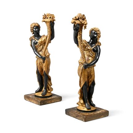 COPPIA DI LAMPADE DA TAVOLO FIGURATIVE IN LEGNO IN
