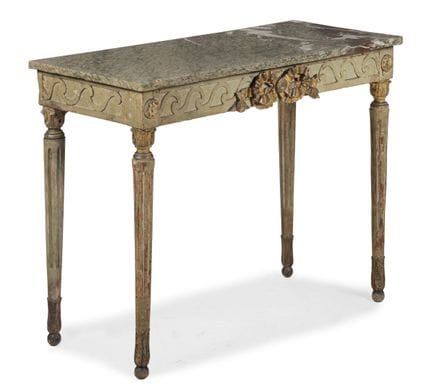 CONSOLE ITALIANA VERNICIATA DI VERDE E PARZIALMENT