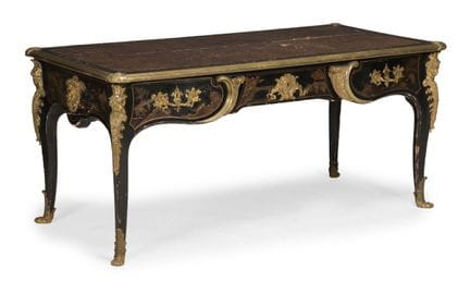 SCRIVANIA FRANCESE IN LACCATO NERO, DECORATA CON M