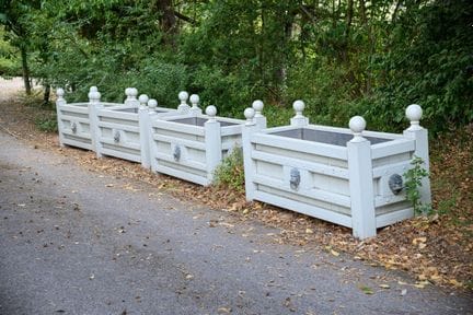 SET DI QUATTRO VASI DA FIORI RETTANGOLARI IN TEAK 