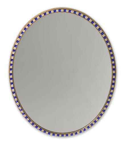 GRANDE SPECCHIO OVALE IN VETRO CON PERLINE BLU E B