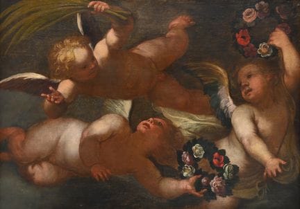 ESCUELA ITALIANA (S. XVII) PUTTI CON GUIRNALDAS Y 