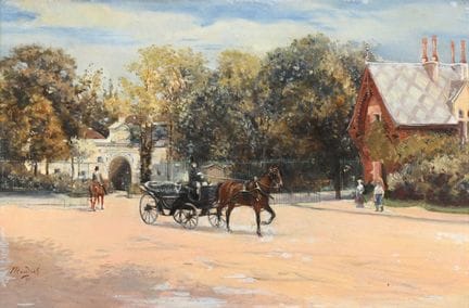 ANHÄNGER VON JEAN BÉRAUDA „Kutschfahrt“ Öl auf Hol
