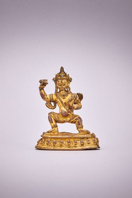 Statue tibétaine en bronze doré représentant Vajra