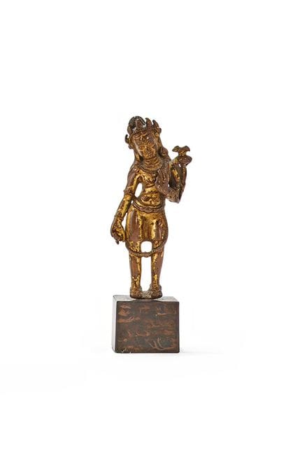 Petite figurine sino-tibétaine en bronze doré repr